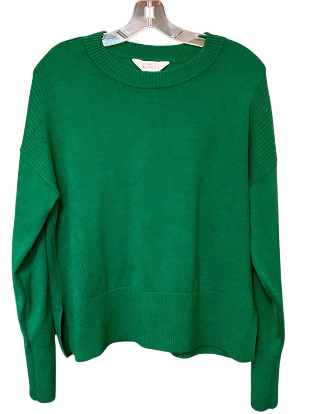 Market & Spruce Kenz Silk & Cashmere Blend Kelly Green Sweater - Picture 5 of 8